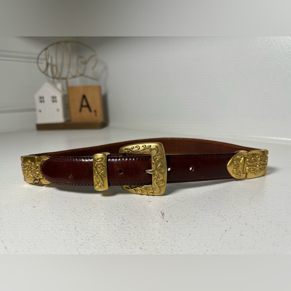 Fossil Accessories - Vintage Fossil Concho Belt Women’s Small Brown Leather Western Boho Belt Gold